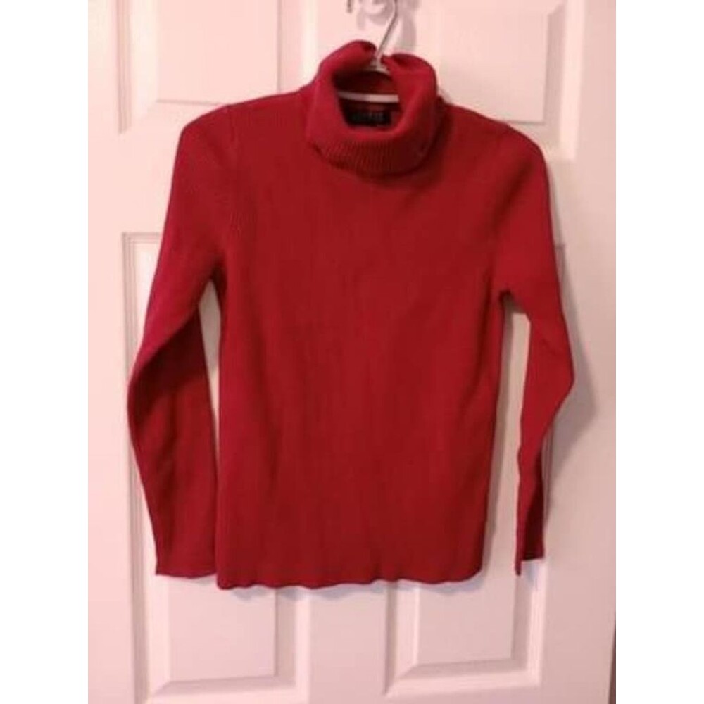 Lauren Ralph Lauren Womens Red Ribbed Turtleneck Sweater Size M Flawed Hole